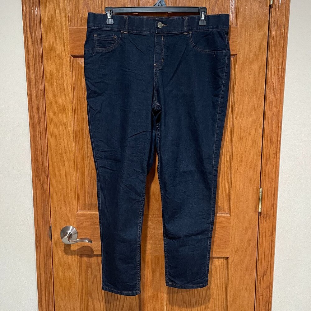 LANE BRYANT Women's Plus 18 Elastic Waist Dk Blue Denim Straight Pants Jeans EUC